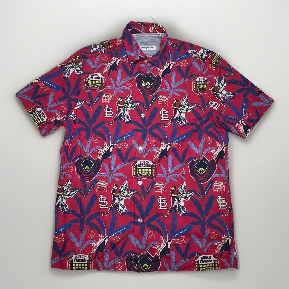 Tommy Bahama Hawaiian St Louis Cardinals MLB Playing Field Shirt Mens Sz M NWT